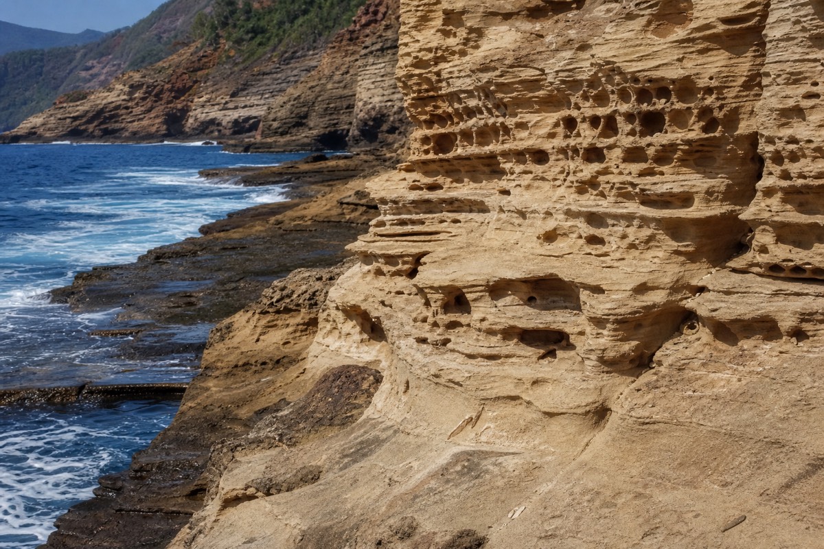 Lithified sand dune cliffs at Makawehi, hardened from dunes roughly 125,000 years old